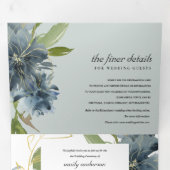 GRAY BLUE GREEN GOLD FLORAL WATERVERF WEDING DRIELUIK UITNODIGING (Binnenzijde eerst)