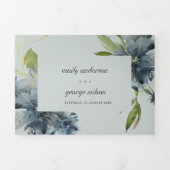 GRAY BLUE GREEN GOLD FLORAL WATERVERF WEDING DRIELUIK UITNODIGING (Cover)