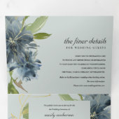 GRAY BLUE GREEN GOLD FLORAL WATERVERF WEDING DRIELUIK UITNODIGING (Binnenzijde eerst)