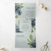 GRAY BLUE GREEN GOLD FLORAL WATERVERF WEDING DRIELUIK UITNODIGING (Binnen)