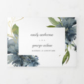 GRAY BLUE GREEN GOLD FLORAL WATERVERF WEDING DRIELUIK UITNODIGING (Cover)