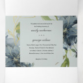 GRAY BLUE GREEN GOLD FLORAL WATERVERF WEDING DRIELUIK UITNODIGING (Binnenkant midden)
