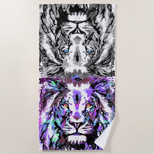 Gray Blue Lion Head - Cool Lion Beach Towel Strandlaken (Voorkant)