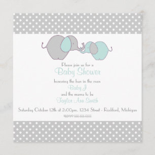 Gray & Blue Mama & Baby Elephant Shower Kaart