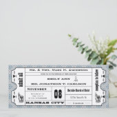Gray Blue Modern Typography Ticket Wedding Kaart (Staand voorkant)