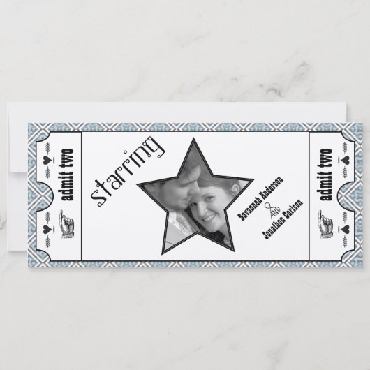 Gray Blue  Modern Typography Ticket Wedding Kaart (Achterkant)