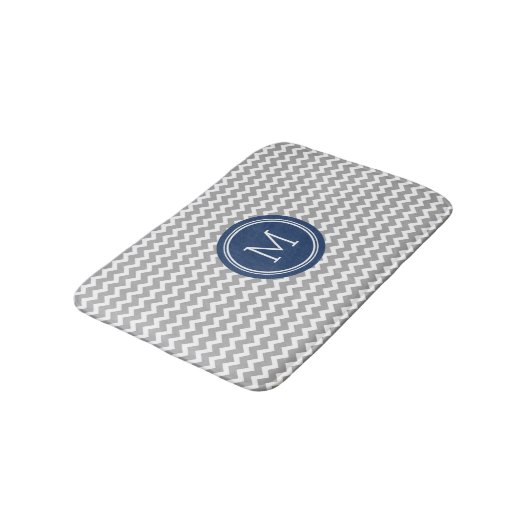 Gray Blue Monogram Chevron Stripes Bathmat Badmat (Gekanteld)