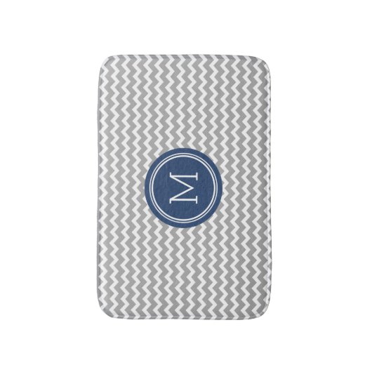 Gray Blue Monogram Chevron Stripes Bathmat Badmat (Voorkant Verticaal)