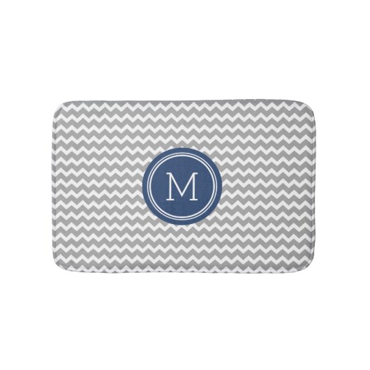Gray Blue Monogram Chevron Stripes Bathmat Badmat (Voorkant)