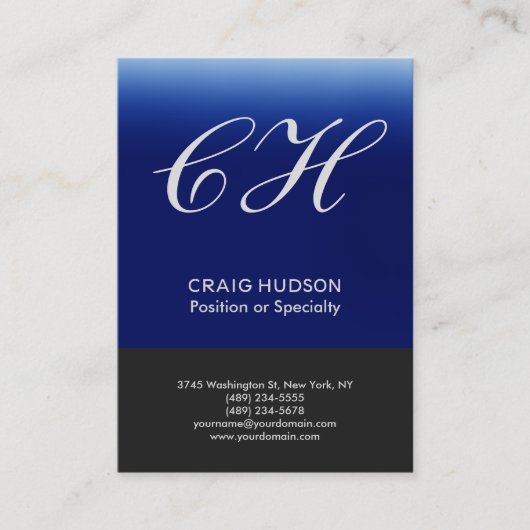 Gray Blue Monogram Professional Visitekaartje (Voorkant)