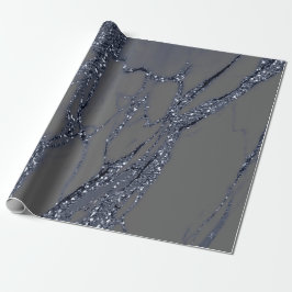 Gray Blue Navy Graphite Glitter Marble Stone Lux Cadeaupapier