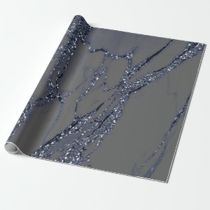 Gray Blue Navy Graphite Glitter Marble Stone Lux Cadeaupapier