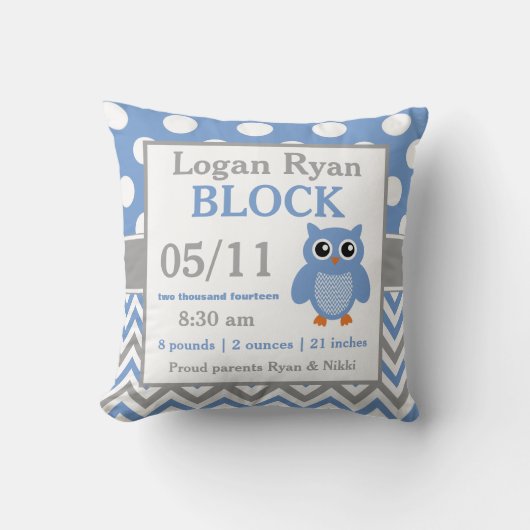 Gray Blue Owl Baby koninklijke piloot Kussen (Voorkant)