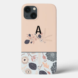 Gray Blue Peach Floral Herhaal Monogram Case-Mate iPhone Case