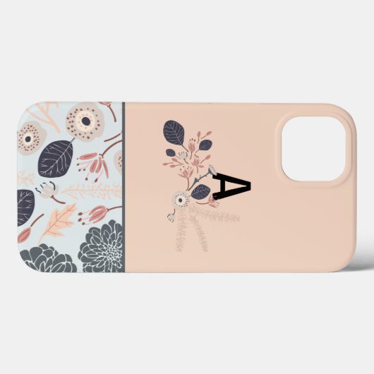 Gray Blue Peach Floral Herhaal Monogram Case-Mate iPhone Case (Achterkant (horizontaal))