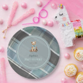Gray & Blue Plaid Teddy Bear Boy Baby Shower Papieren Bordje (Feest)