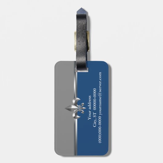 Gray Blue Silver Fleur de Lis Bagagelabel (Achterkant verticaal)