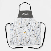 Gray Blue Watercolor Wildflower Custom Name Apron Schort (Voorkant)