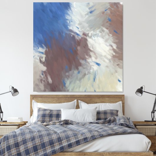 Gray Blue White Abstract Brushstrokes Canvas Afdruk (Insitu (Slaapkamer))