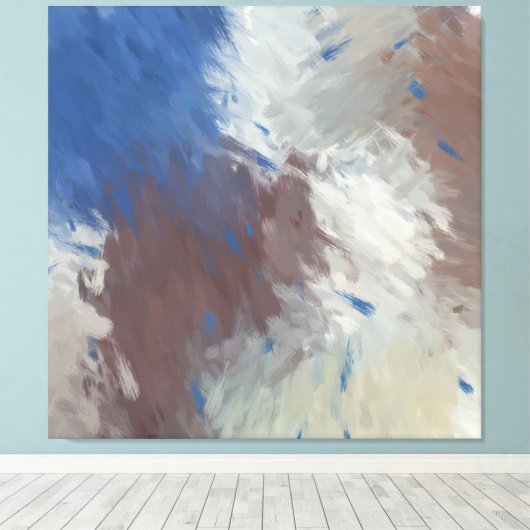 Gray Blue White Abstract Brushstrokes Canvas Afdruk (Insitu (Houten vloer))