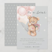 Gray Blush Beer Ballon Baby Aankondiging Kaart (Voorkant / Achterkant)