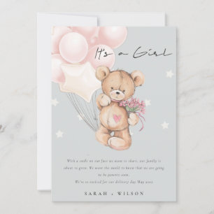 Gray Blush Beer Ballon Baby Aankondiging Kaart