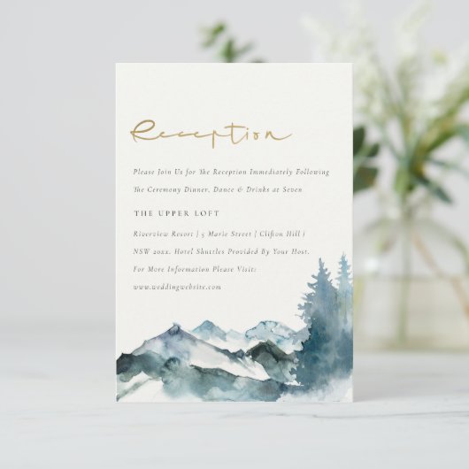 Gray Blush Blue Mountain Pine Weddenschap Informatiekaartje (Staand voorkant)