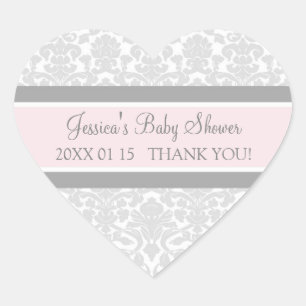 Gray Blush Damask Baby shower Favor Stickers