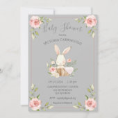 Gray Blush Floral Bunny Rabbit Baby shower Kaart (Voorkant)