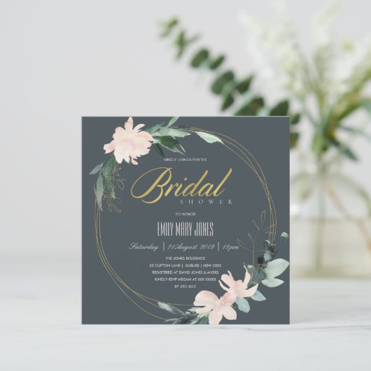 GRAY BLUSH FLORAL LIJST WATERVERF VRIJGEZELLENFEES KAART (Staand voorkant)