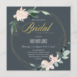 GRAY BLUSH FLORAL LIJST WATERVERF VRIJGEZELLENFEES KAART