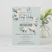 GRAY BLUSH FLORAL WATERVERF EERSTE HOLY COMMUNION KAART (Staand voorkant)