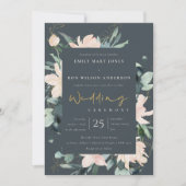 GRAY BLUSH FLORAL WREATH INK WATERVERF WEDING KAART (Voorkant)