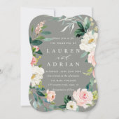 Gray Blush Floral Wreath Wedding Kaart (Voorkant)