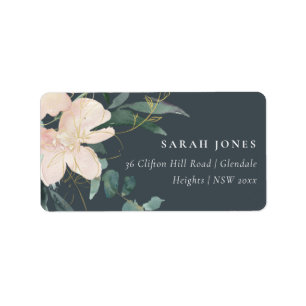 GRAY BLUSH GOLD FLORAL BUNCH WATERVERF ADRES ETIKET