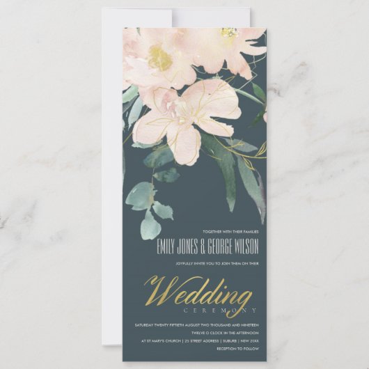 GRAY BLUSH GOLD FLORAL BUNCH WATERVERF WEDING KAART (Voorkant)