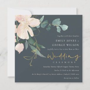 GRAY BLUSH GOLD FLORAL BUNCH WATERVERF WEDING KAART