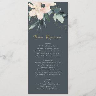 GRAY BLUSH GOLD FLORAL BUNCH WATERVERF WEDING MENU