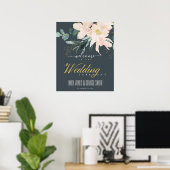 GRAY BLUSH GOLD FLORAL WATERVERF WEDDING WELKOM POSTER (Thuiskantoor)
