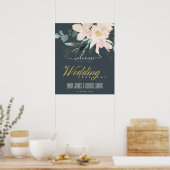 GRAY BLUSH GOLD FLORAL WATERVERF WEDDING WELKOM POSTER (Keuken)