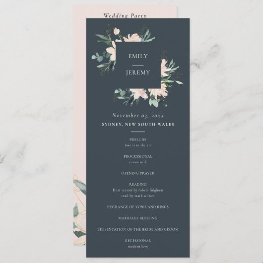 GRAY BLUSH GOLD FLORAL WEDDING CEREMONY PROGRAMMA (Voorkant / Achterkant)