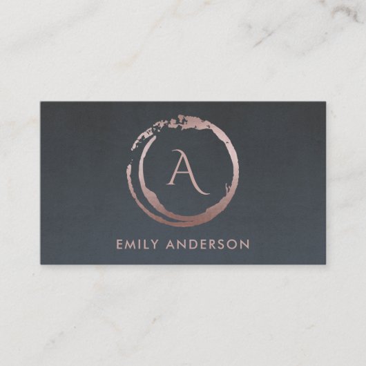 GRAY BLUSH PINK BRUSH STROKE CIRCLE LOGO MONOGRAM VISITEKAARTJE (Voorkant)