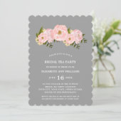 Gray | Blush Pink Peonies Bruids Tea Party Kaart (Staand voorkant)