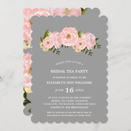 Gray | Blush Pink Peonies Bruids Tea Party Kaart