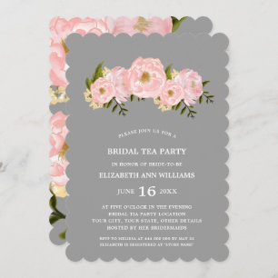 Gray   Blush Pink Peonies Bruids Tea Party Kaart