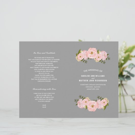Gray | Blush Pink Pioenrozen Trouwprogramma (Staand voorkant)