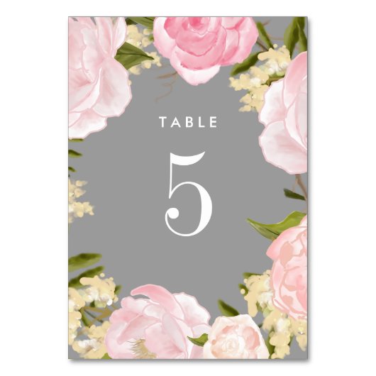 Gray | Blush Roze Pioenen Waterverf Bruiloft Kaart (Voorkant)