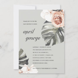 GRAY BLUSH RUST FLORA MONSTRERA BABY SHOWER INVITE BEDANKKAART