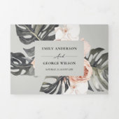 GRAY BLUSH RUST MONSTERA FLORA WATERVERF WEDING DRIELUIK UITNODIGING (Cover)