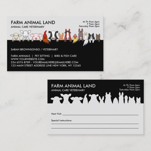 Gray Boerderij Animal Appointment Visit Veterinari Visitekaartje (Voorkant / Achterkant)